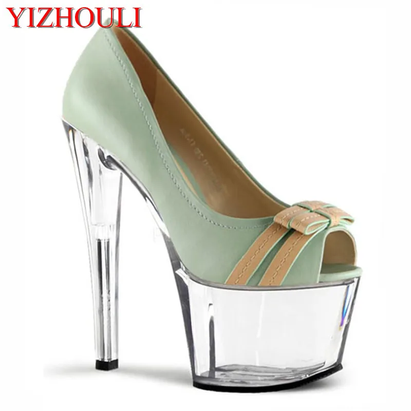 

Spring and Summer Open-Toe High Heels 17cm Crystal Sole Bow Decoration, Stage Performance Single Shoe
