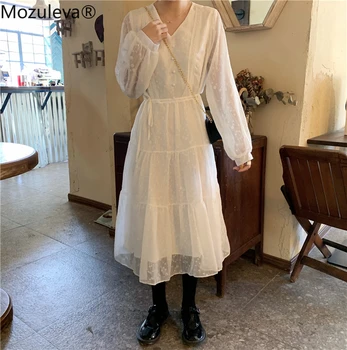 Mozuleva Autumn Winter Soft Slim Waist Lace-up Female Dress V-neck Buttons Women White Dress See-through Long Sleeve Midi Dress
Mozuleva Autumn Winter Soft Slim Waist Lace-up Female Dress V-neck Buttons Women White Dress See-through Long Sleeve Midi Dress