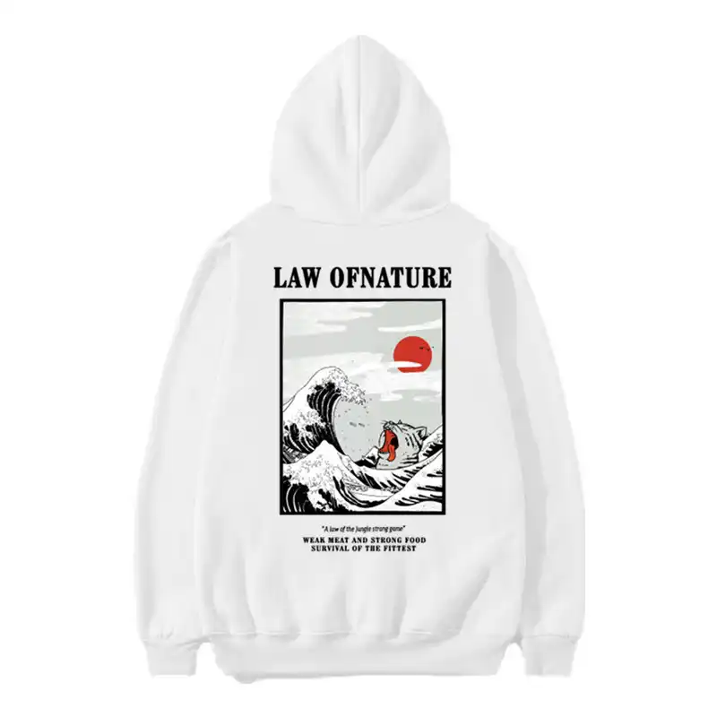 color block japanese wave printed long sleeve leisure hoodie