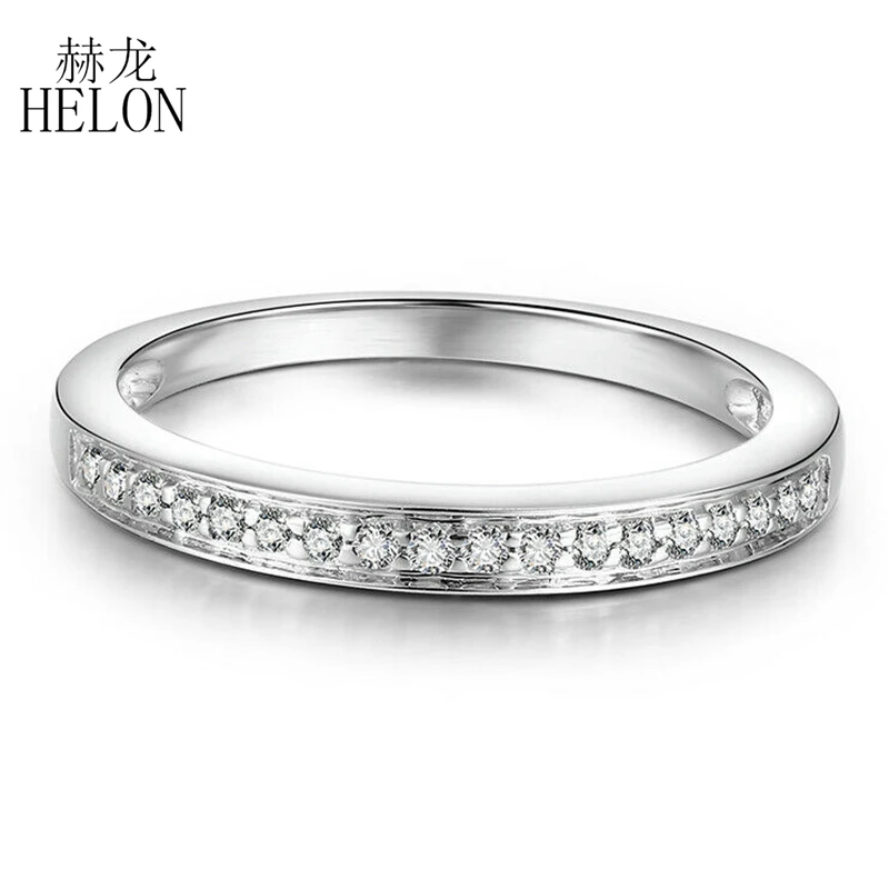 Фото HELON Solid 14k White Gold Moissanite Ring for Women Lab Grown Diamond 100% Hand Setting Band Engagement Gift Fine Jewelry | Украшения и