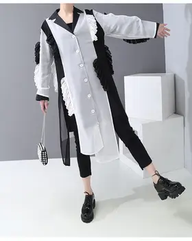 Women's Splicing Color Irregular Long Chiffon Shirt Spring / Summer Fungus Side Long Sleeve Lapel Single Row Button Shirt
Women's Splicing Color Irregular Long Chiffon Shirt Spring / Summer Fungus Side Long Sleeve Lapel Single Row Button Shirt