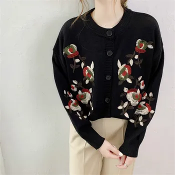 Retro Floral Embrodeiry Black Cardigan Women Long Sleeve Oversized Sweater Cardigan Autumn Winter Knitted Sweaters Coat Korean
Retro Floral Embrodeiry Black Cardigan Women Long Sleeve Oversized Sweater Cardigan Autumn Winter Knitted Sweaters Coat Korean