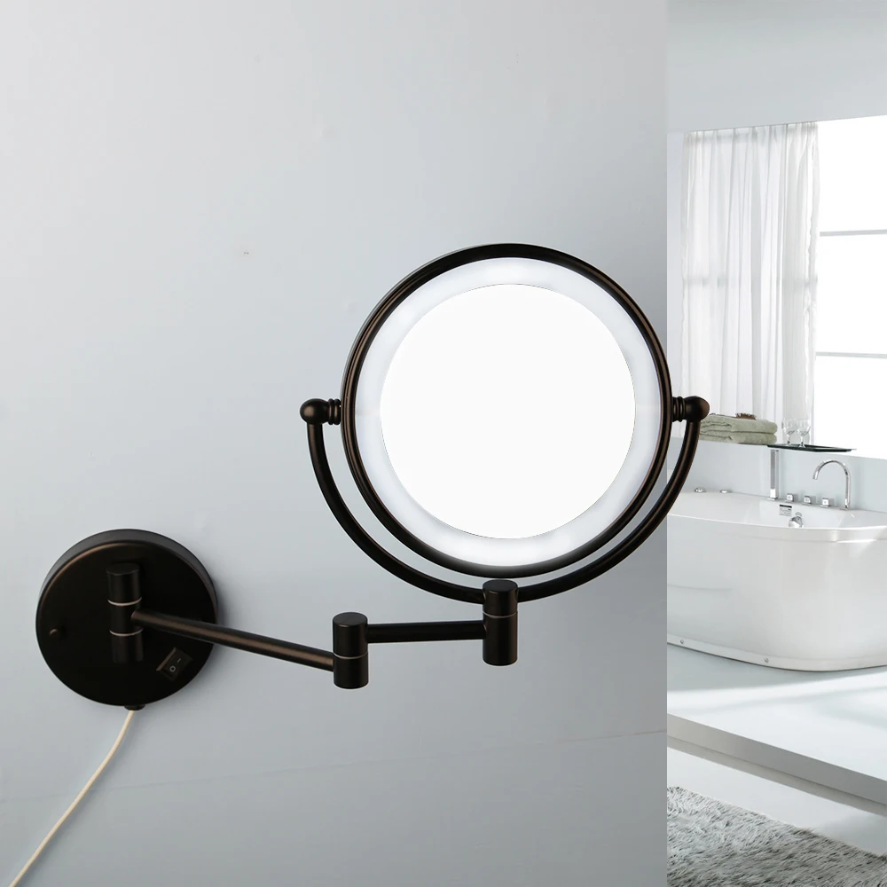 Description Picture 2 of itemJIENI Matte Black Makeup Mirror LED Wall Mount Extend Folding Double Side LED Light Mirror 3x Magnification Bath Toilet Mirror