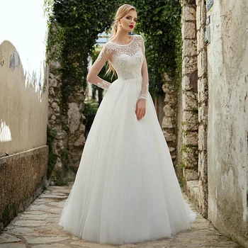 Exquisite O-neck A-line Wedding Gowns 2020 Sweep Train Appliques Beading Tulle Long Sleeve Bridal Dress
Exquisite O-neck A-line Wedding Gowns 2020 Sweep Train Appliques Beading Tulle Long Sleeve Bridal Dress