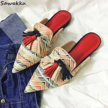 Newest Rattan Grass Slippers Ladies Pointed Toe Flat Sandals Bohemian Style Women Fringe Knitted Tassel Mules Lazy Beach Shoes
Newest Rattan Grass Slippers Ladies Pointed Toe Flat Sandals Bohemian Style Women Fringe Knitted Tassel Mules Lazy Beach Shoes