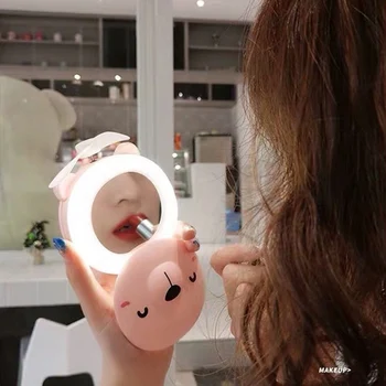Cartoon Creative Mini Charging USB Handheld Small Fan With LED Fill Light Makeup Mirror Student Female Fan Wholesale