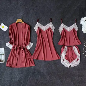 Women's Sexy Lace Four-Piece Sling Casual Long Sleeve Solid Color Home Clothing Bathrobe
Women's Sexy Lace Four-Piece Sling Casual Long Sleeve Solid Color Home Clothing Bathrobe