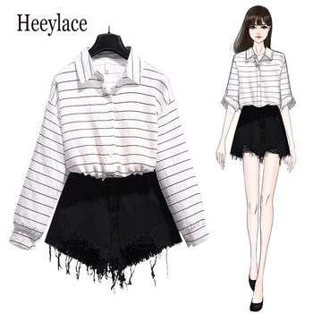 2020 Woman Summer Two Piece Set Casual Turn-down Collar Stripe Blouse Top + Short Solid Black Tassel Pockets 2 Piece Set
2020 Woman Summer Two Piece Set Casual Turn-down Collar Stripe Blouse Top + Short Solid Black Tassel Pockets 2 Piece Set