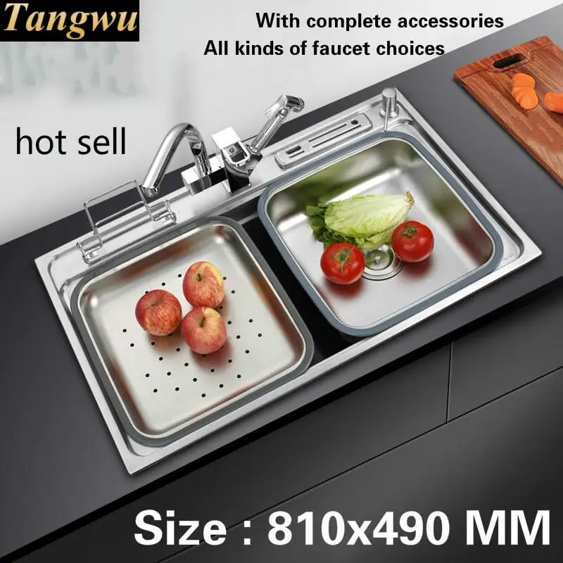 

Free shipping kitchen sink 0.8 mm thick food grade 304 stainless steel ordinary single slot vogue durable hot sell 810x490 MM