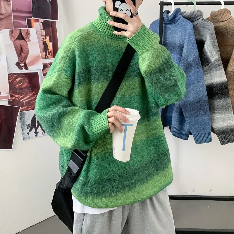 Winter Thick Turtleneck Sweater Men's Warm Fashion Retro Gradient Color Pullover Men Loose Korean Knitting Sweaters Mens Clothes
Winter Thick Turtleneck Sweater Men's Warm Fashion Retro Gradient Color Pullover Men Loose Korean Knitting Sweaters Mens Clothes