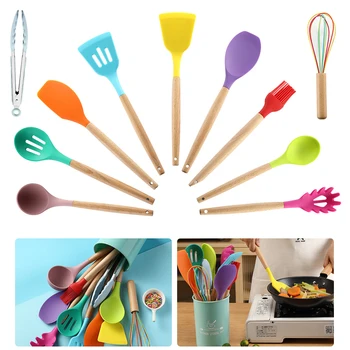 12pcs Colorful High Temperature Resistance Silicone Kitchenware Set Non-stick Pan Cooking Spatula Spoon Wooden Kitchenware set
12pcs Colorful High Temperature Resistance Silicone Kitchenware Set Non-stick Pan Cooking Spatula Spoon Wooden Kitchenware set