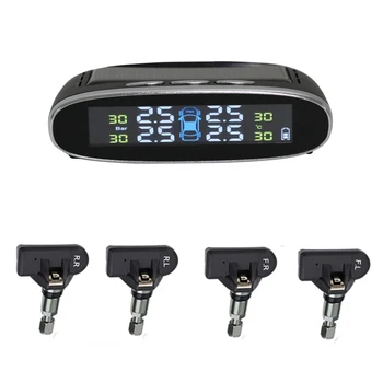 Solar TPMS Car Truck Tire Pressure Monitoring System LCD Display Wireless TPMS With 4 Sensors Intelligent Temperature Warning