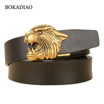 

BOKADIAO Man's black genuine leather belt Metal Automatic Buckle Cowskin Waistband Luxury Leather Belts for men jeans male strap