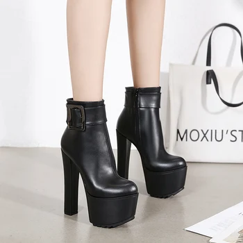 New 16CM Thick High-heeled Platform Martin Boots PU Leather Boots Women
New 16CM Thick High-heeled Platform Martin Boots PU Leather Boots Women