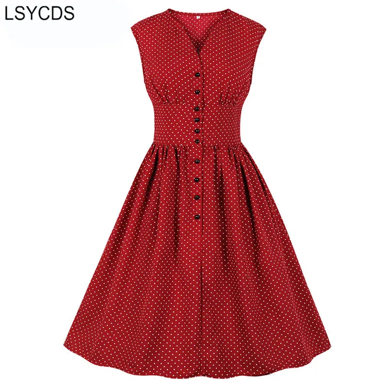 LSYCDS Vintage Dresses Single Breasted Sleeveless Polka Dots Dress Women Thin Fabric for Summer V-Neck High Waist Retro Dress
LSYCDS Vintage Dresses Single Breasted Sleeveless Polka Dots Dress Women Thin Fabric for Summer V-Neck High Waist Retro Dress