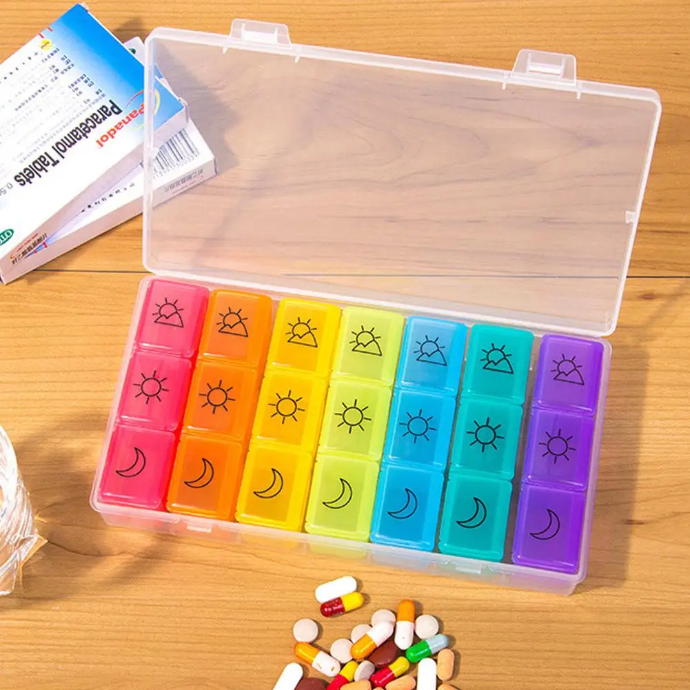 New Rainbow Color 21 Grids Seven Day Pills Box Medicine Case Storage Divider Dispenser
New Rainbow Color 21 Grids Seven Day Pills Box Medicine Case Storage Divider Dispenser