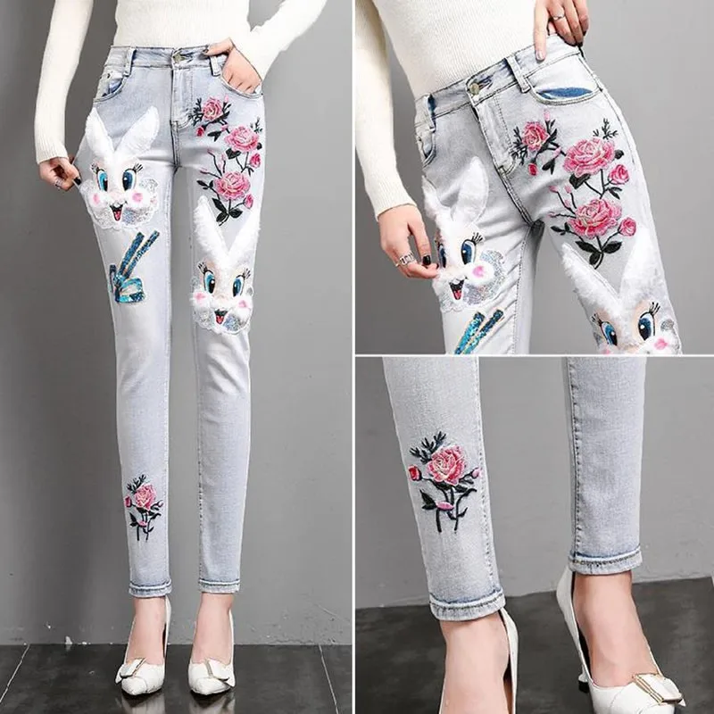 High Waist Embroidery Jeans Women Spring Jeans Woman Skinny Cartoons Office Lady Denim Pencil Pants Female Jeans Femme Trousers
High Waist Embroidery Jeans Women Spring Jeans Woman Skinny Cartoons Office Lady Denim Pencil Pants Female Jeans Femme Trousers