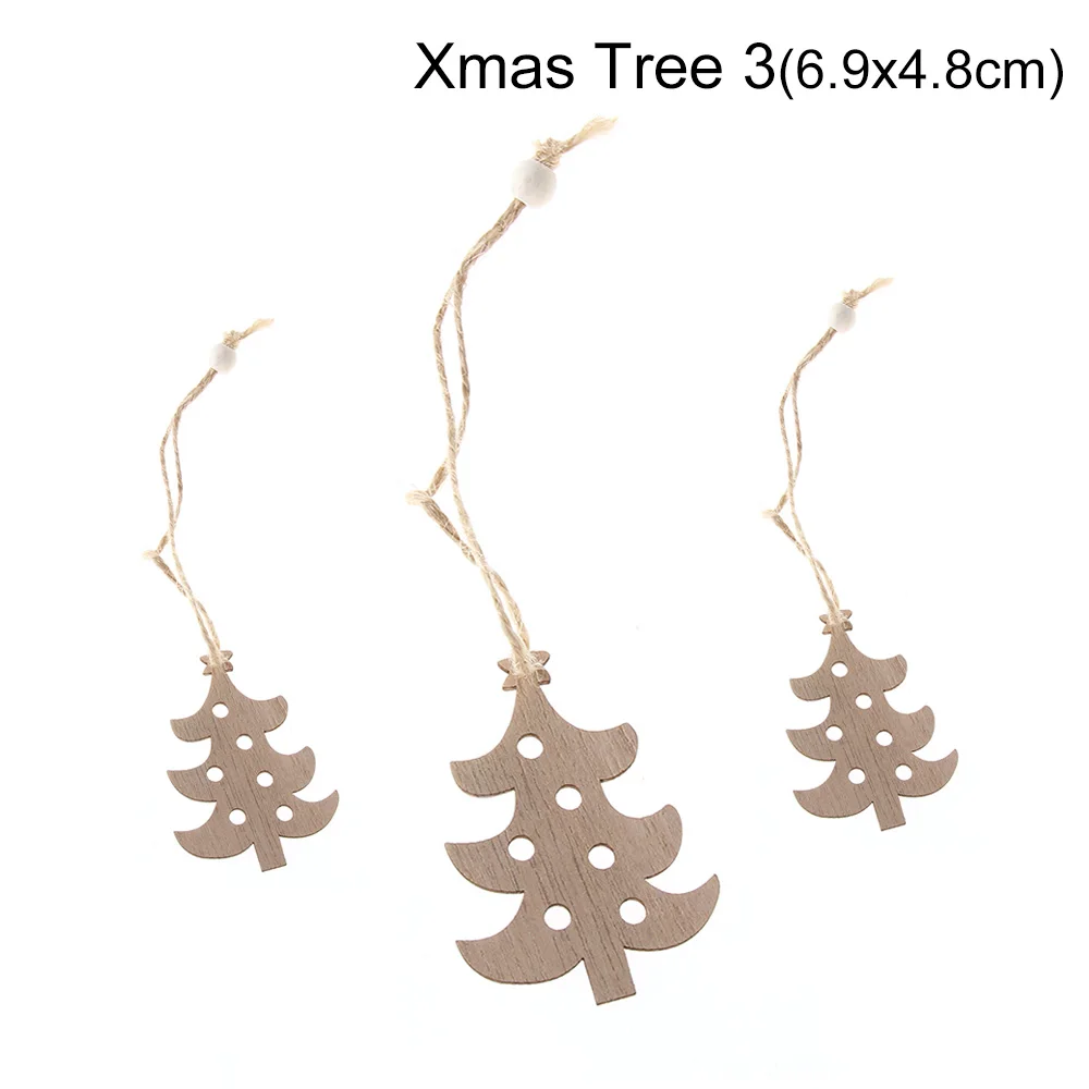 3pcs/set wood diy crafts xmas tree hanging ornaments christmas