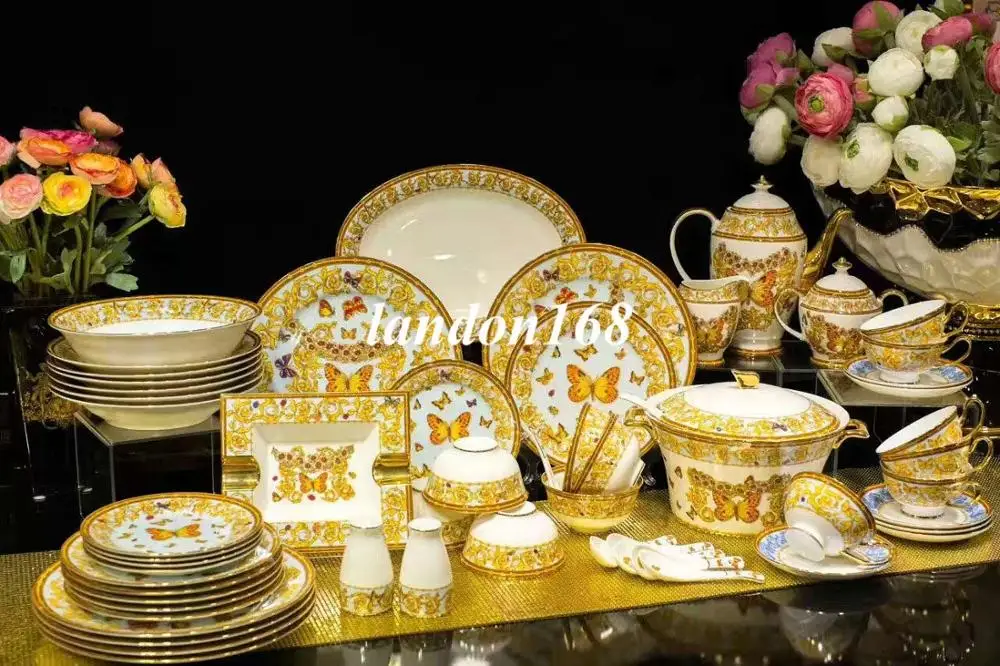 Luxurious Golden rim Ceramic dinnerware set Bone china western style tableware set butterfly decoration bowls plates set
Luxurious Golden rim Ceramic dinnerware set Bone china western style tableware set butterfly decoration bowls plates set
