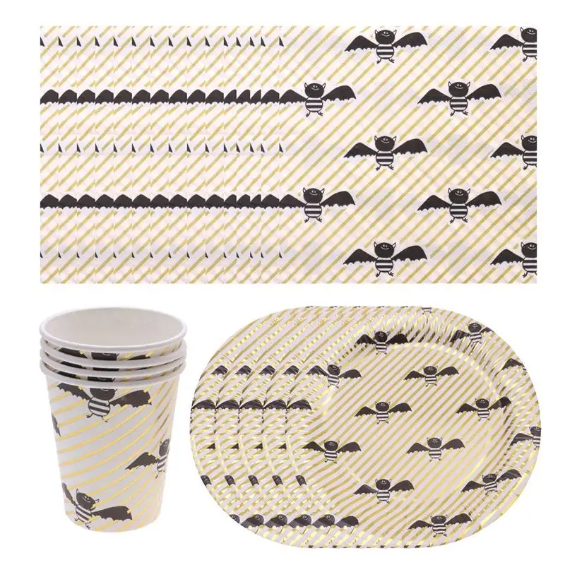 36PCS Golden Stripe Disposable Napkins Plates Cups Set Cute Bat Pattern Paper Tableware Party Supplies for Halloween
36PCS Golden Stripe Disposable Napkins Plates Cups Set Cute Bat Pattern Paper Tableware Party Supplies for Halloween