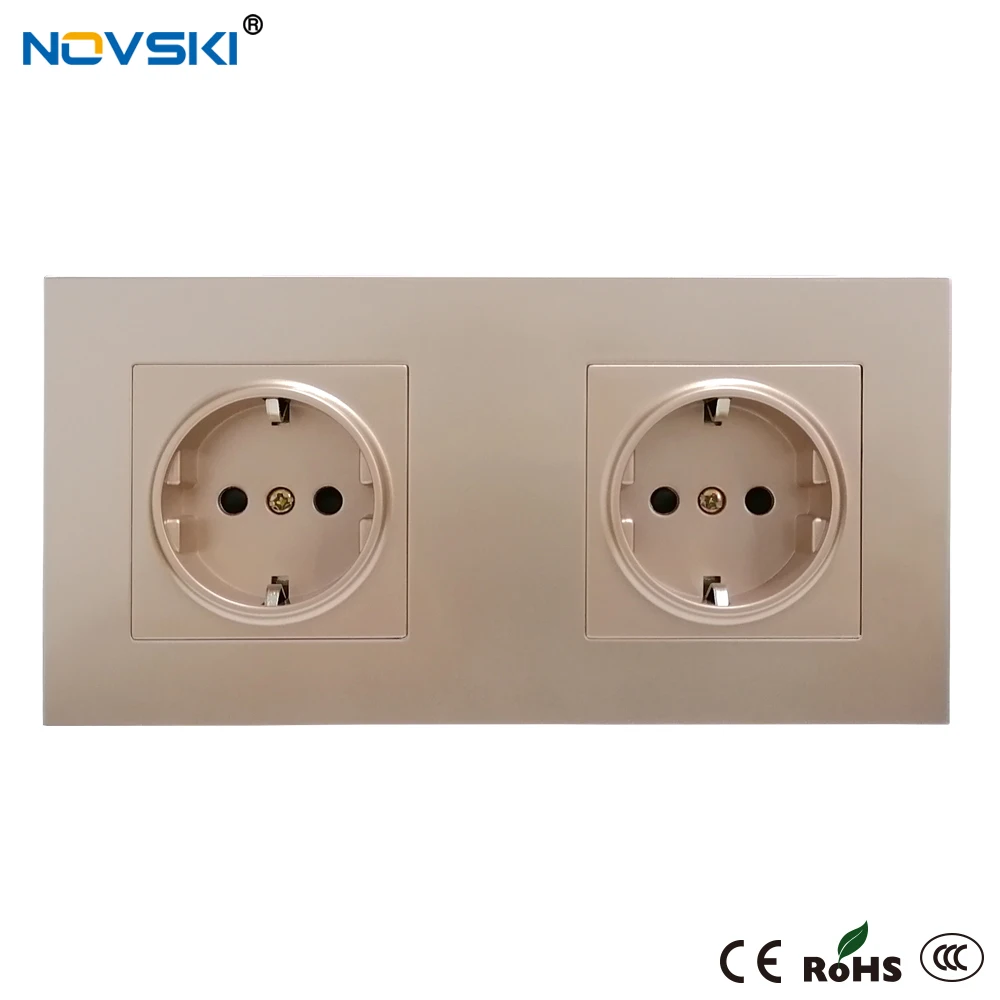 

EU Multi Outlet Wall Socket Quintuple Frame German Plug Grounded, 16A Electrical Socket Champagne Gold, 15 Years Warranty