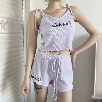 Women Pajama Sets Summer Home Wear Suit V-neck Letter Embroidery Ruffles Camis And Shorts Korean Pajamas For Women Pijama Famale
Women Pajama Sets Summer Home Wear Suit V-neck Letter Embroidery Ruffles Camis And Shorts Korean Pajamas For Women Pijama Famale