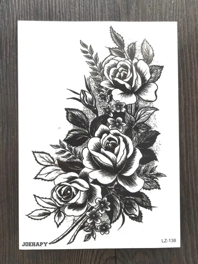 

1PC JOEHAPY Brand Black Peony Flowers Temporary Tattoos For Women Fake Rose Blossom Tatoo Paper Floral Body Art Tattoo Sticker