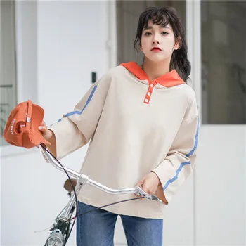 2020 Early Autumn New Style Korean-style Loose Versatile Contrast Color Hooded Long-sleeved T-shirt Female Students Thin Tops Wo
2020 Early Autumn New Style Korean-style Loose Versatile Contrast Color Hooded Long-sleeved T-shirt Female Students Thin Tops Wo