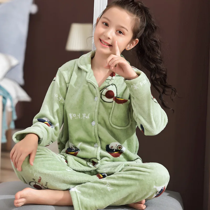 Girls' Pajama Fold-down Collar Flannel Winter Big Kid Thick Autumn And Winter Homewear Set Children Coral Velvet Pajamas
Girls' Pajama Fold-down Collar Flannel Winter Big Kid Thick Autumn And Winter Homewear Set Children Coral Velvet Pajamas