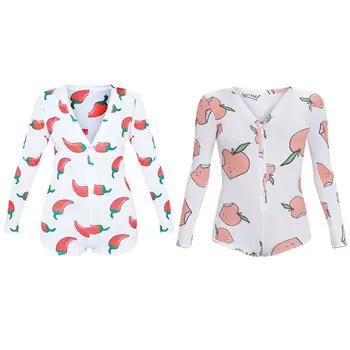 Sexy Women Bodysuit Cute Pepper/Peach Long Sleeve Deep V Neck Leotard for Ladies 
Sexy Women Bodysuit Cute Pepper/Peach Long Sleeve Deep V Neck Leotard for Ladies