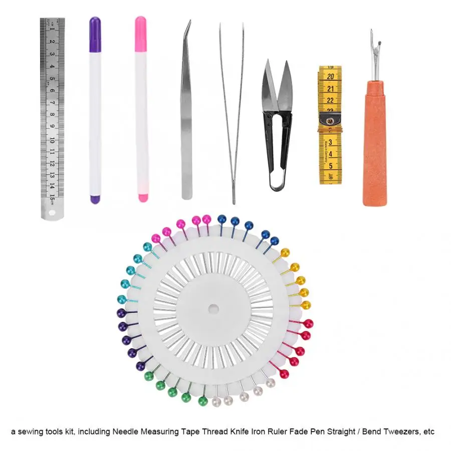 Needle Measuring Tape Thread Knife Iron Ruler Fade Pen Straight / Bend Tweezers Sewing Tool Kit
Needle Measuring Tape Thread Knife Iron Ruler Fade Pen Straight / Bend Tweezers Sewing Tool Kit