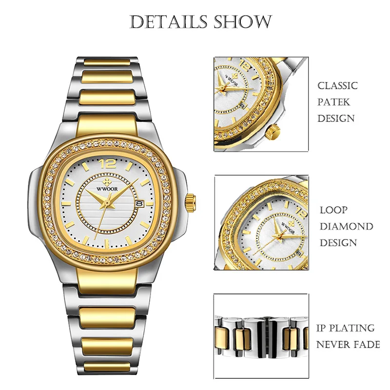 Женские кварцевые часы WWOOR роскошные брендовые золотистые наручные модели 2020