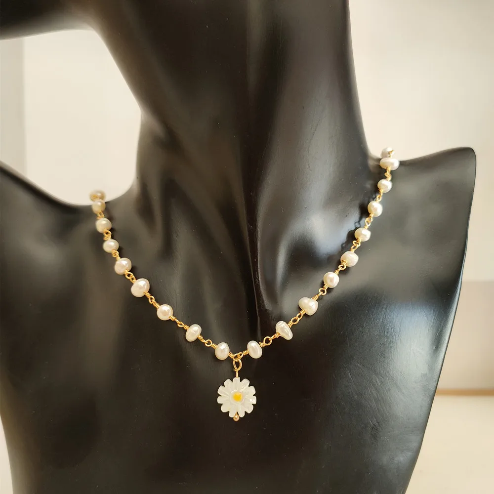 Фото promotion! Natural Freshwater Pearl 12mm Daisy Flower Mother Necklace for women & Gift | Украшения и аксессуары