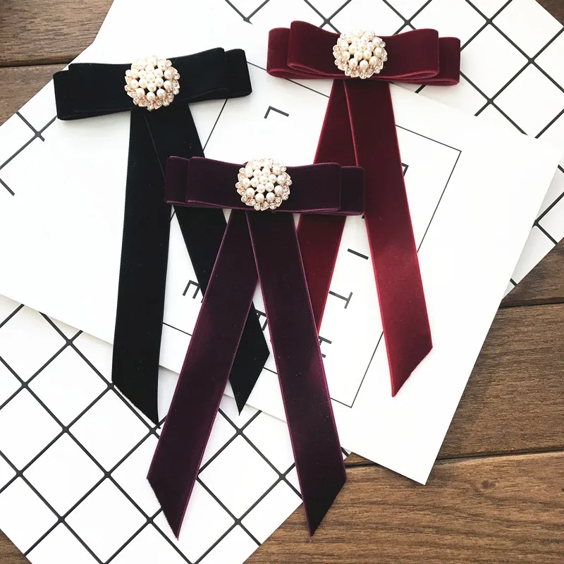 Женский бархатный галстук-бабочка винтажный брошь с кисточкой лентой со