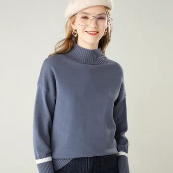 women casual pullover turtleneck sweater jumper fashion soft collar winter tops striped dense cuff loose knitwear
women casual pullover turtleneck sweater jumper fashion soft collar winter tops striped dense cuff loose knitwear