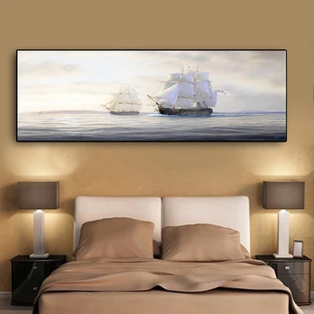

MUTU Canvas Paintings Sailing Ship On The Sea Scenery Wall Art Canvas Sunset Posters And prints For Bed Room Decorative