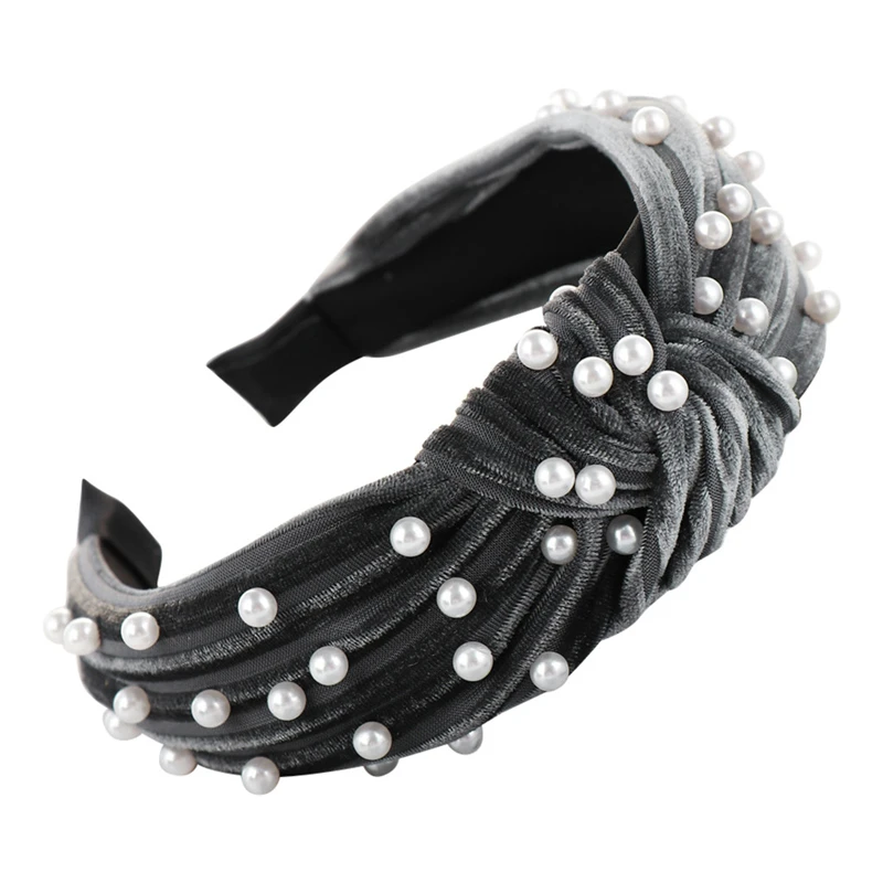Bohemian Pearl Velvet Braided Headband For Women Rhinestone Knot Hairband Turban Handmade Padded Crown Accessories 1111