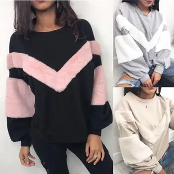 Casual Color Block Plush Patchwork Sweatshirt Women Warm Long Sleeve Pullover Female Sweater Spring Autumn Pullover Women
Casual Color Block Plush Patchwork Sweatshirt Women Warm Long Sleeve Pullover Female Sweater Spring Autumn Pullover Women