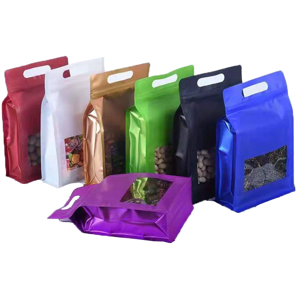 

50Pcs Colorful Mylar Foil Side Gusset Stand Up Zip Lock Packaging Bag with Clear Window Self Seal Storage Bag Dried Fruits Nuts