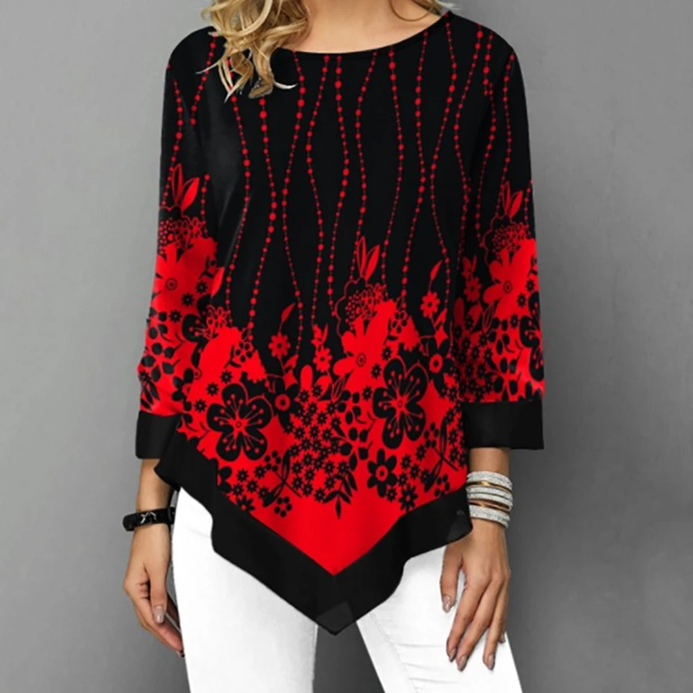 Women Round Neck Loose Irregular Hem Top Spring Autumn Long Sleeve Plant Flowers Printed Chiffon Stitching Casual Tops Shirt D30
Women Round Neck Loose Irregular Hem Top Spring Autumn Long Sleeve Plant Flowers Printed Chiffon Stitching Casual Tops Shirt D30