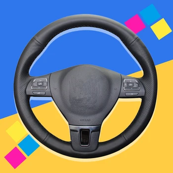 Auto Braid On The Steering Wheel Cover for Volkswagen VW Gol Tiguan Passat B7 Passat CC Touran Jetta Mk6 Car Covers Car-styling