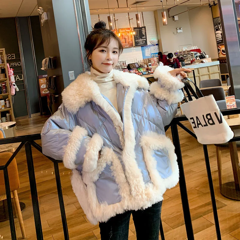 Lamb Spliced Wool Coat Women Winter Loose Turn-down Collar Parkas Streetwear Sweet Thick Warm Casual Outerwear Cotton Jacket
Lamb Spliced Wool Coat Women Winter Loose Turn-down Collar Parkas Streetwear Sweet Thick Warm Casual Outerwear Cotton Jacket
