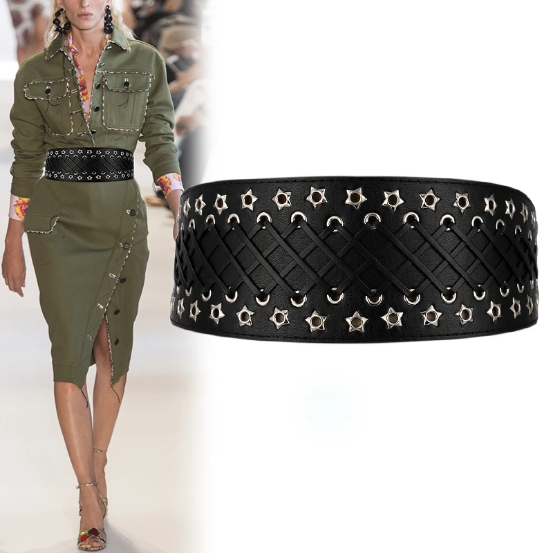 Fashionable Wide Belt Women Versatile Decoration With Dresses Suits Coats Sweaters Accessories Wide braided rivets elastic
Fashionable Wide Belt Women Versatile Decoration With Dresses Suits Coats Sweaters Accessories Wide braided rivets elastic