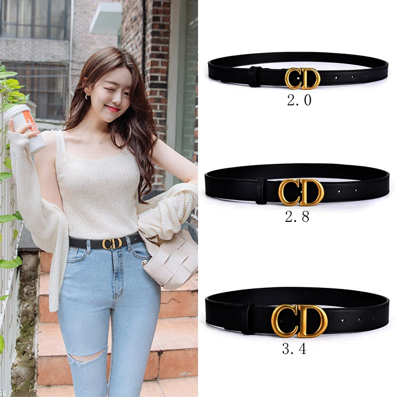 

New 2020 winter Student Young Ladies Fashion Jeans Belt with Letter CD, Metal Buckle, Pure Cowhide Top All-Match Women's & Men