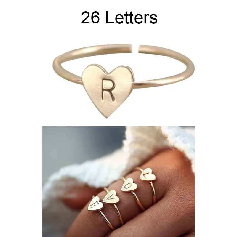 Фото Женские кольца с инициалами 26 букв сердце пара близкий друг подарок