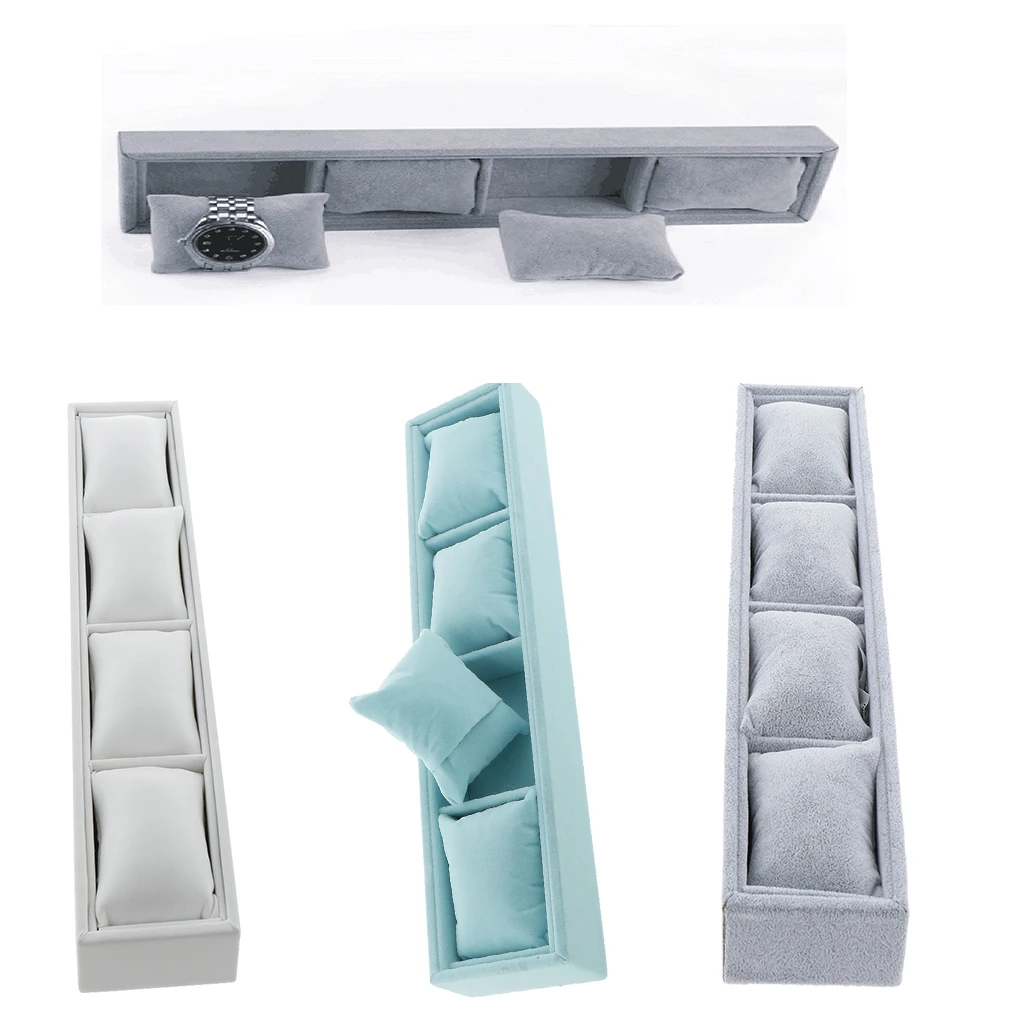 Velvet Jewelry Storage Tray Display Holder Stand Bracelet Bangle Watch Pillow Case Box 3 Grids Organizer |