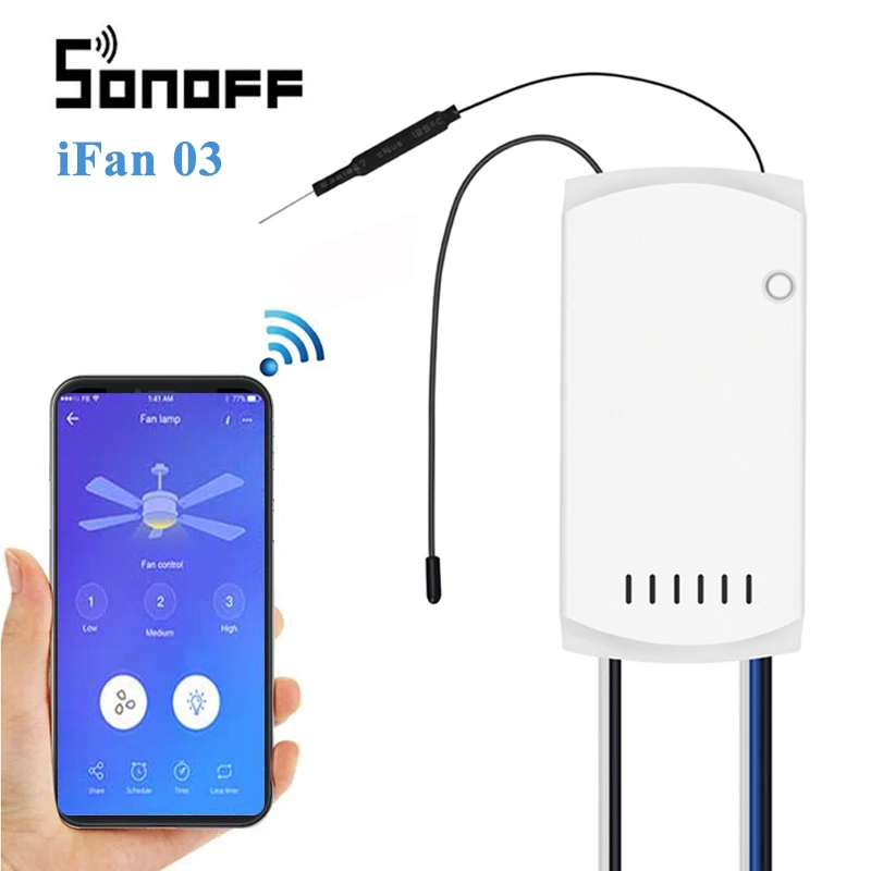 SONOFF IFan03 Smart Wi-Fi Ceiling Fan Light Switch Controller Support 433 MHZ Home Automation Compatible with Alexa Google Home
SONOFF IFan03 Smart Wi-Fi Ceiling Fan Light Switch Controller Support 433 MHZ Home Automation Compatible with Alexa Google Home