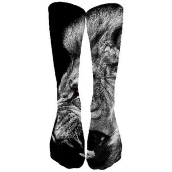 

KYKU Lion Socks Men Animal Stocking Printed Anime Funny Print Ferocious Sock 3d Black Socks Animal Ladies socks Cute Hip Hop