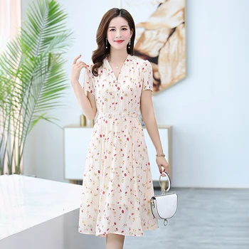 Chiffon Dress Women 2020 Summer V-neck Flower Print Short Sleeve Slim A-Line Dress Feamle Dresses Dress
Chiffon Dress Women 2020 Summer V-neck Flower Print Short Sleeve Slim A-Line Dress Feamle Dresses Dress