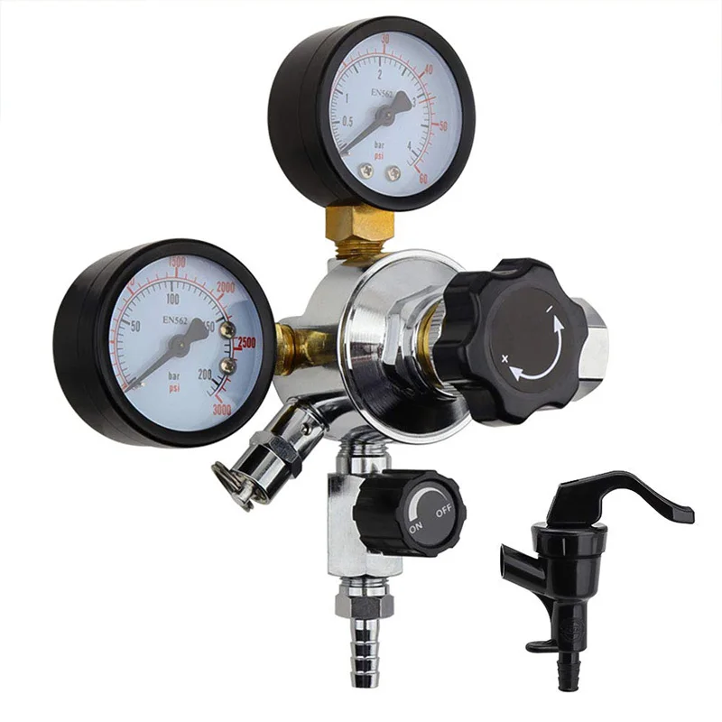 CO2 Regulator, Keg Beer Regulator CGA -320 Inlet, with Pressure Relief Valve for Gas 0-3000PSI (Dual Gauge)
CO2 Regulator, Keg Beer Regulator CGA -320 Inlet, with Pressure Relief Valve for Gas 0-3000PSI (Dual Gauge)